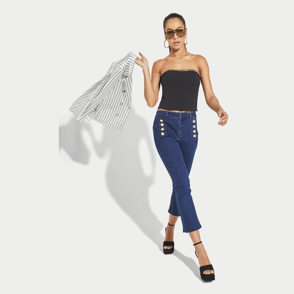 NEW Generation Love Sizes S, M, L Hazel Crepe Chain Bustier Top - Black - Picture 4 of 10